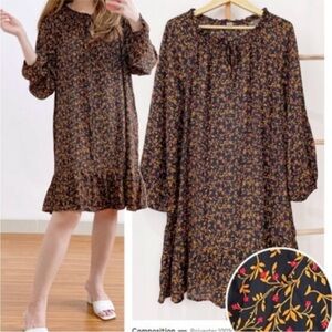 Old Navy Ruffled Georgette Swing Dress Floral Black Orange Red Size XS